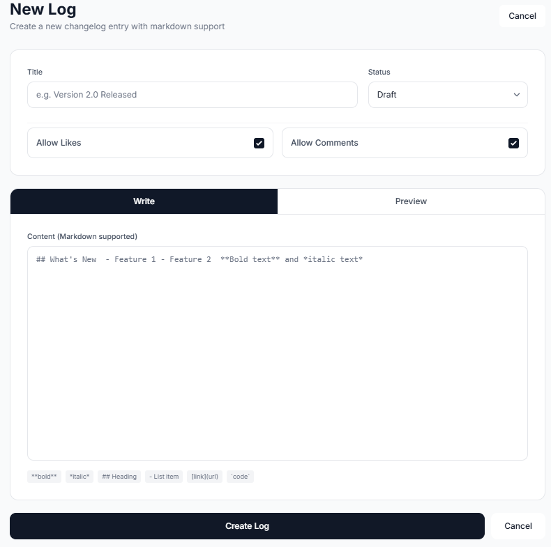 Create Log Interface